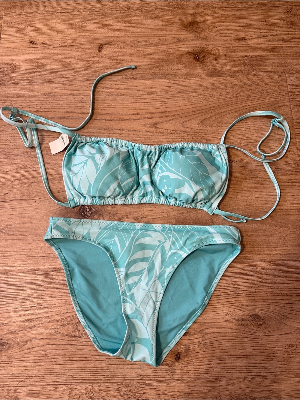 aerie Teal Leaf Print Bandeau Bikini Set